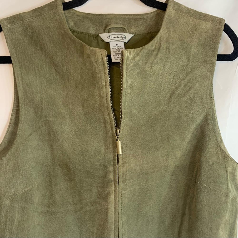 Vintage Stonebridge Olive Suede Leather Zip Up Vest, size M - Picture 3 of 8